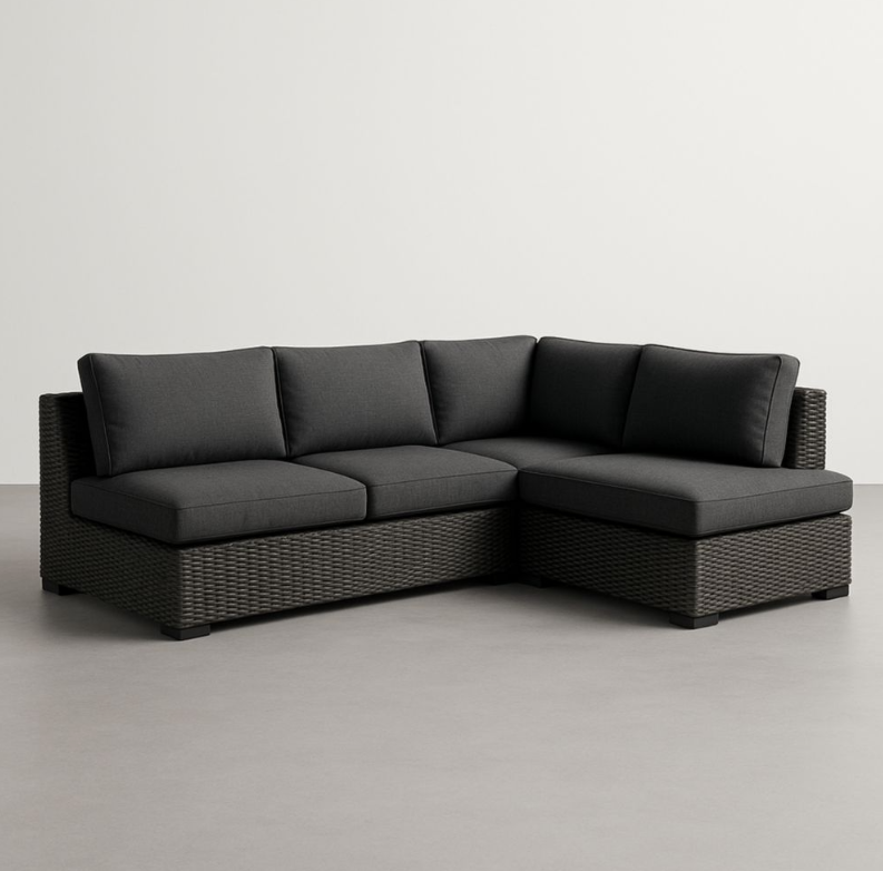 Divano angolare modulare in rattan poliestere nero 250x150x80 cm