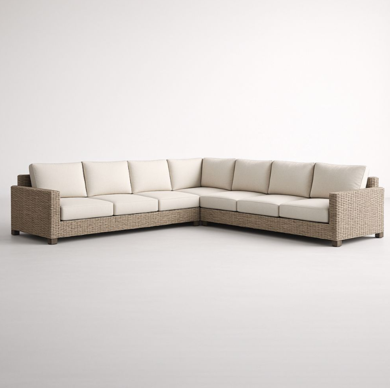 Divano Angolare in Rattan Sintetico con Cuscini Beige