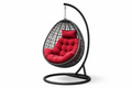Sedia a Sospensione in Rattan Nero con Cuscino Rosso